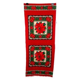 Vtg Cranston Print Works VIP Christmas Poinsettia Fabric Panel Red 17.5x44"